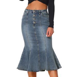 Fishtail Denim Skirt Slim Fit Midi Skirts Gray Blue